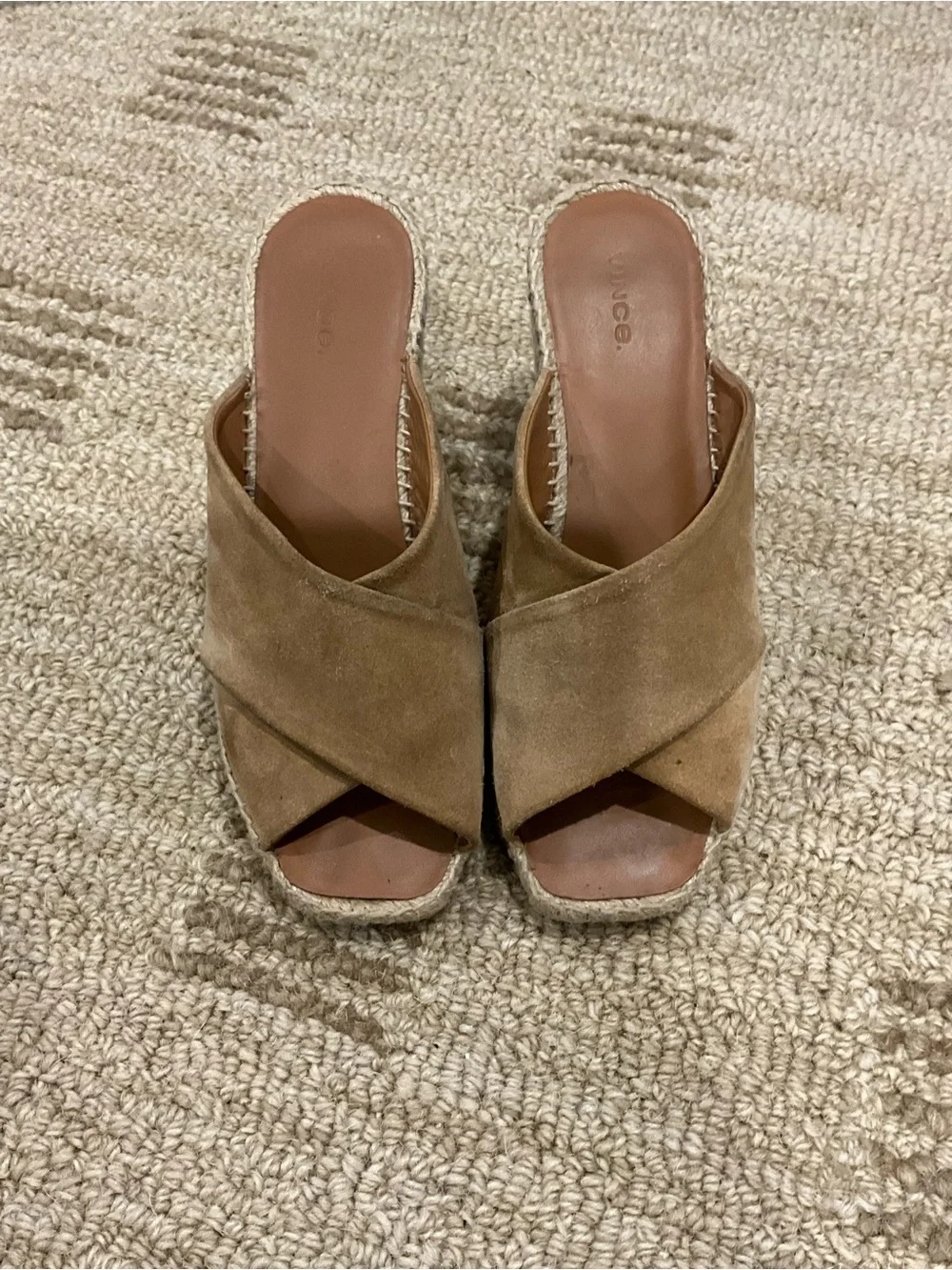 Vince Suede Crisscross Espadrille Wedge - Tan